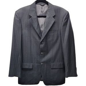 Cianni Cellini Blazer Sport Coat Hand Tailored Pinstripe Gray White, Size 38R